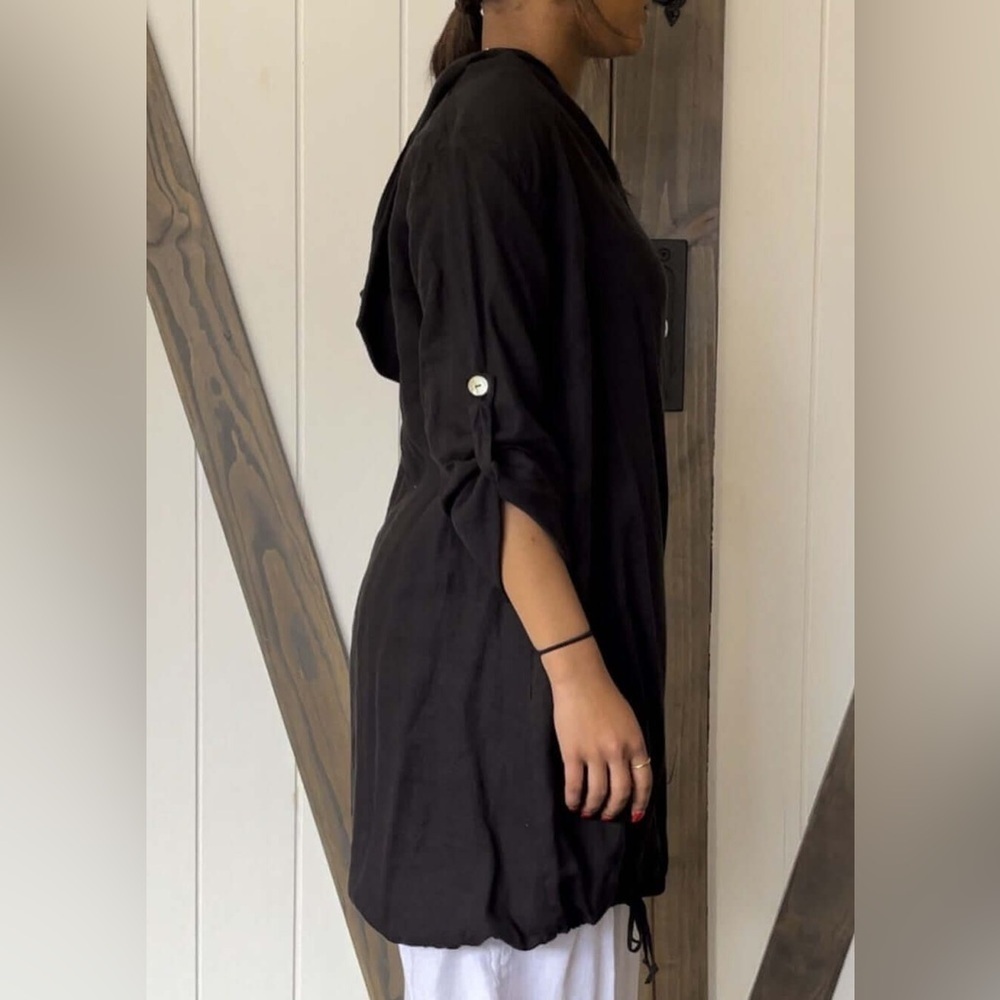 EUC Black Button-Up Linen Jacket/Coverup - Picture 4 of 10